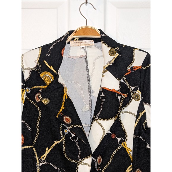 Ivory Love Blazer Chain Print Gold Accents‎ Career Jacket Size M - Picture 6 of 10
